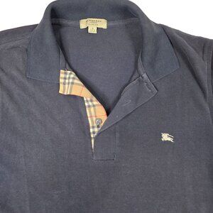 Burberry London Black Polo Shirt Slim Fit S With Nova Check Collar
